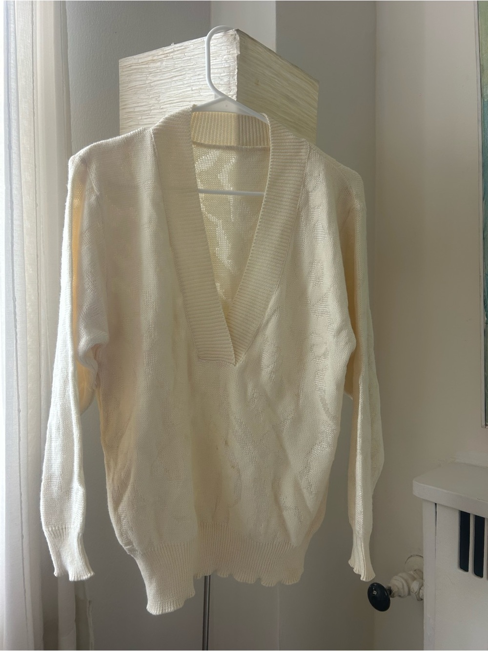 Women's Cream V-Neck Sweater - Soft Lightweight Knit